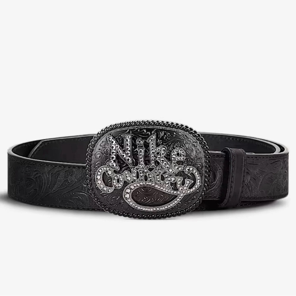 Nike Country Men's Rhinestone Plaque Buckle Embossed Leather Belt - Size XL